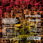 The Untouchables 7-inch back cover featuring a band photo collage, track listing for “Tear the Gate Down” and “Second Chance,” and recording credits.